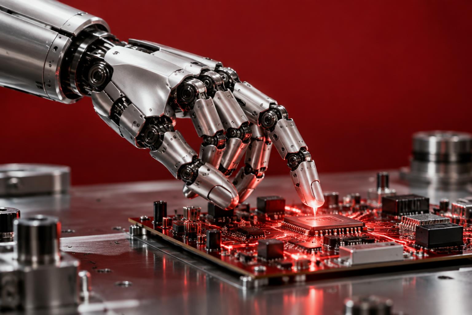 Main robotique et circuit électronique, illustration générée